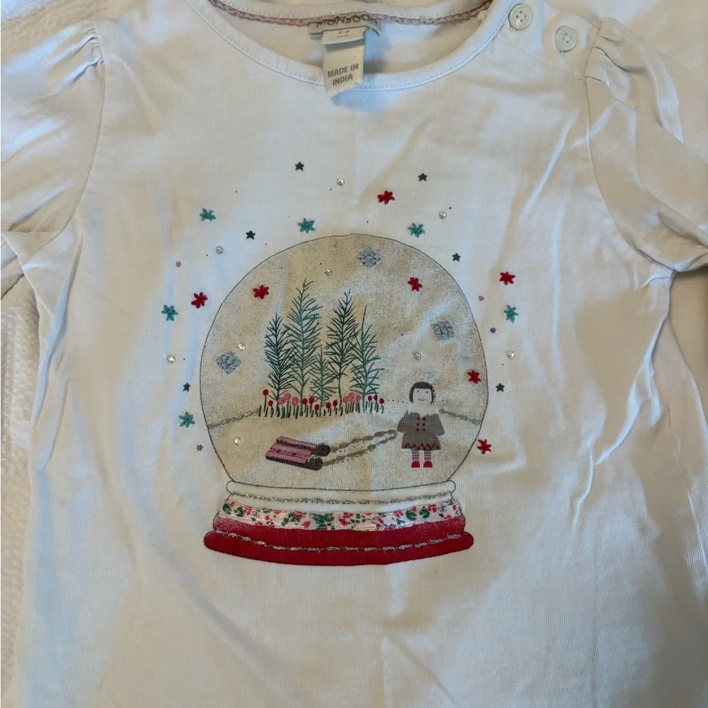 Monsoon White Kids Long-Sleeve Shirt with Snow Globe Graphic